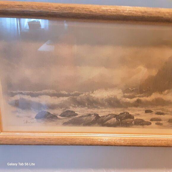 Vintage Framed picture of the ocean waves Large and Small Rocks - Picture 2 of 6